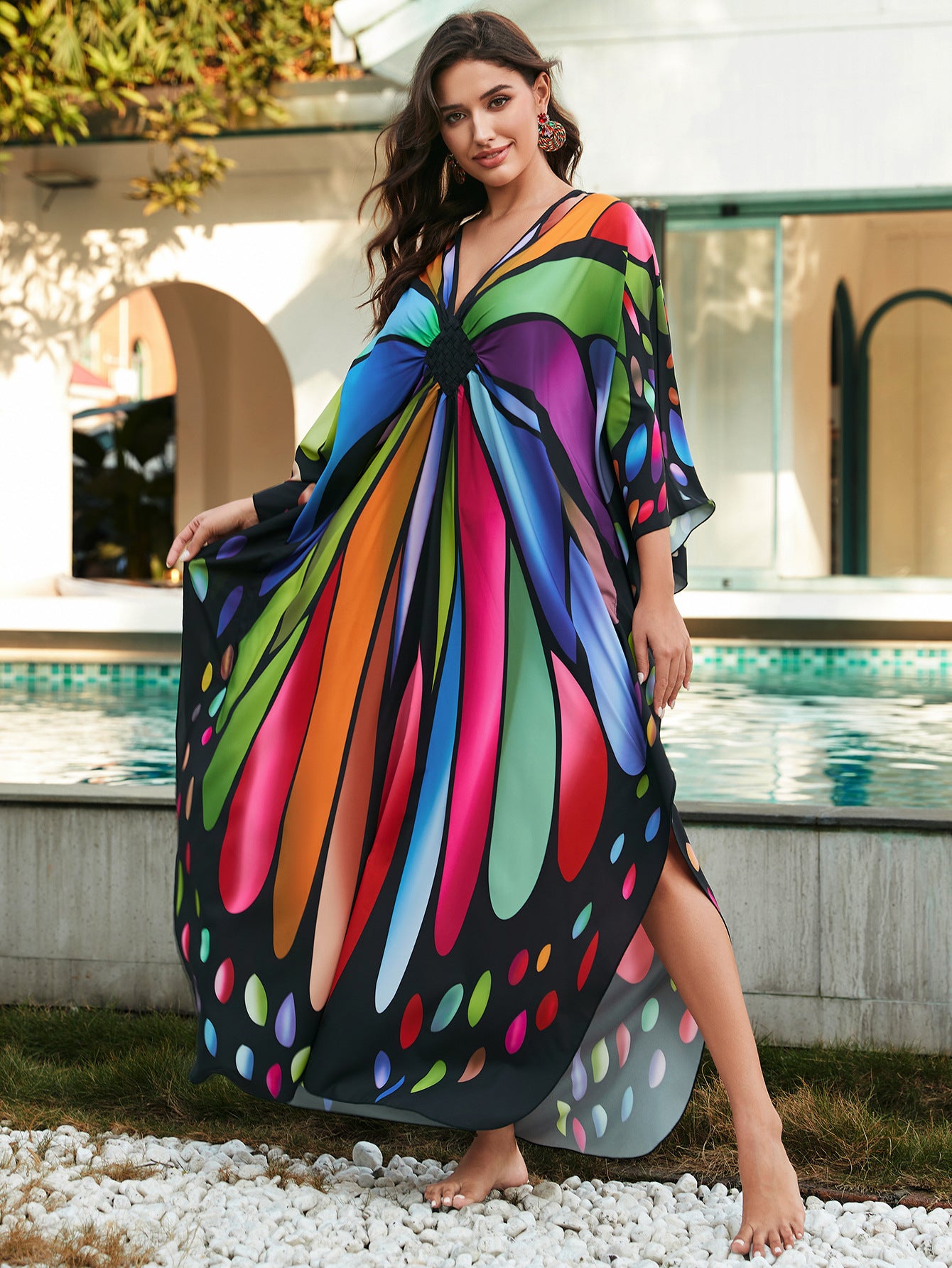VVZ Batwing-Sleeve V-Neck Maxi Dress