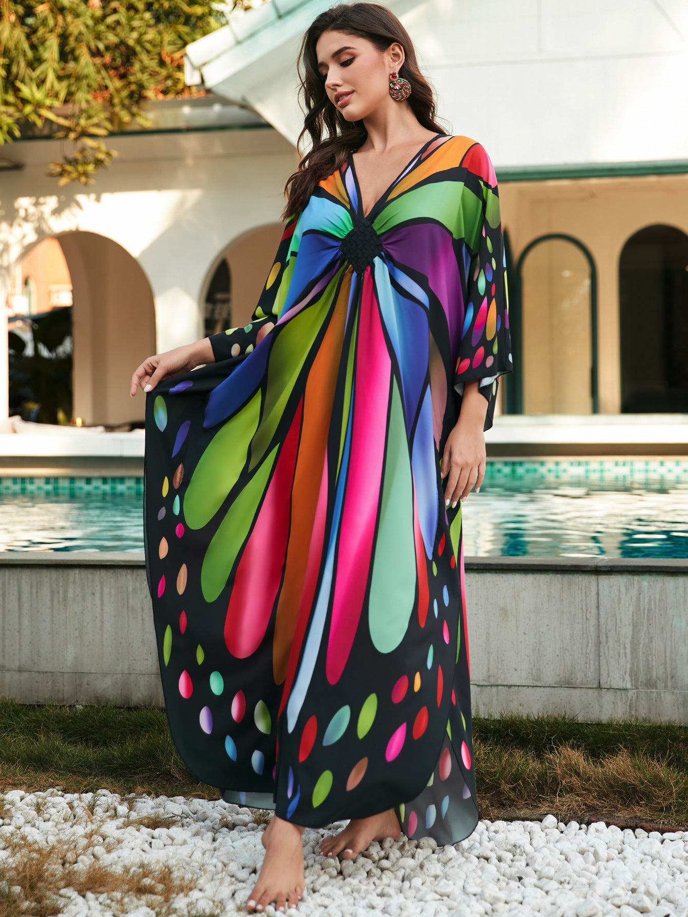 VVZ Batwing-Sleeve V-Neck Maxi Dress