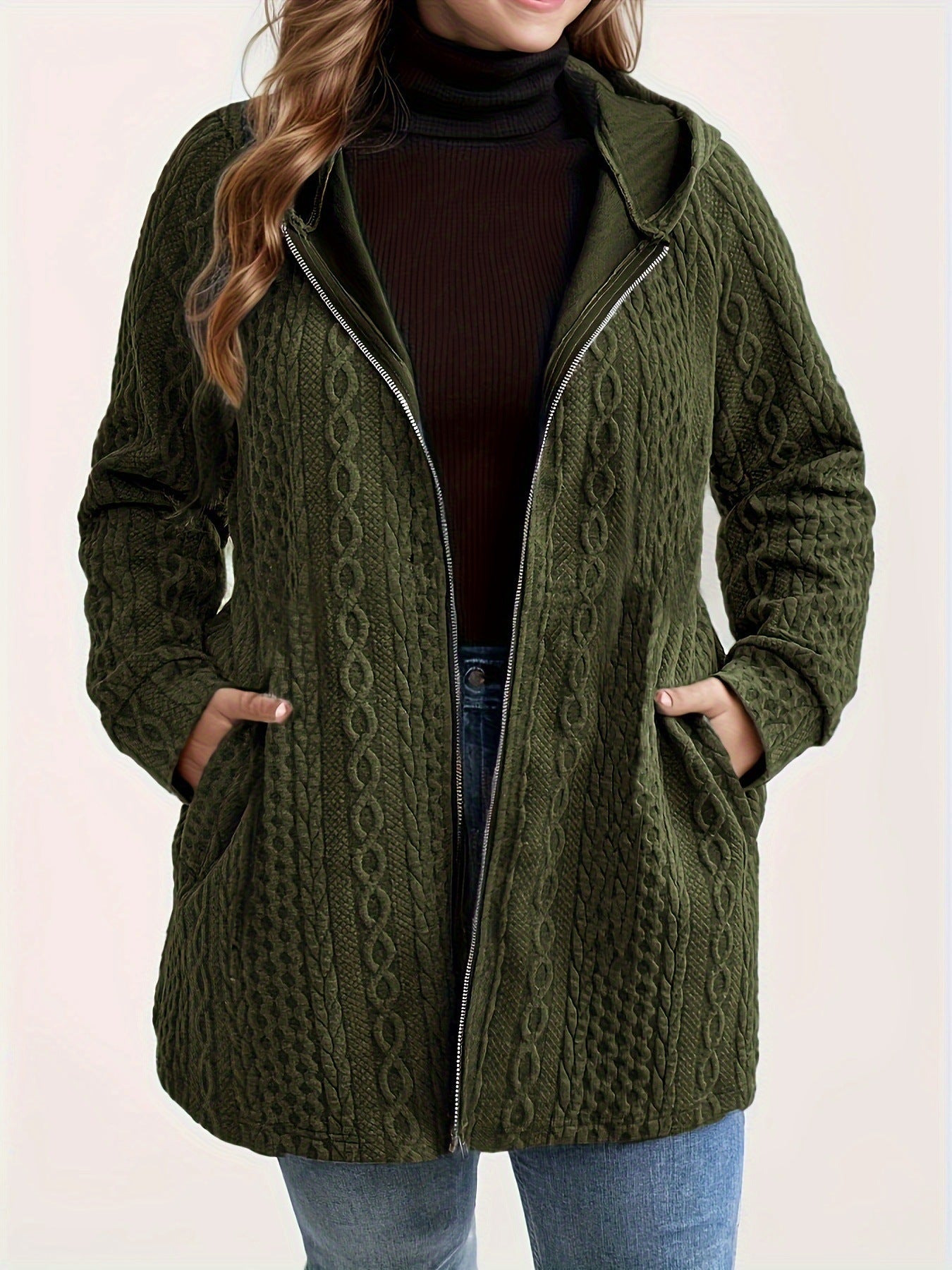 VVZ Plus Size Women's Solid Color Pocket Coat