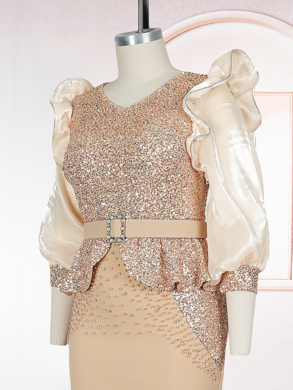 VVZ Stylish Puff-Sleeve Dress