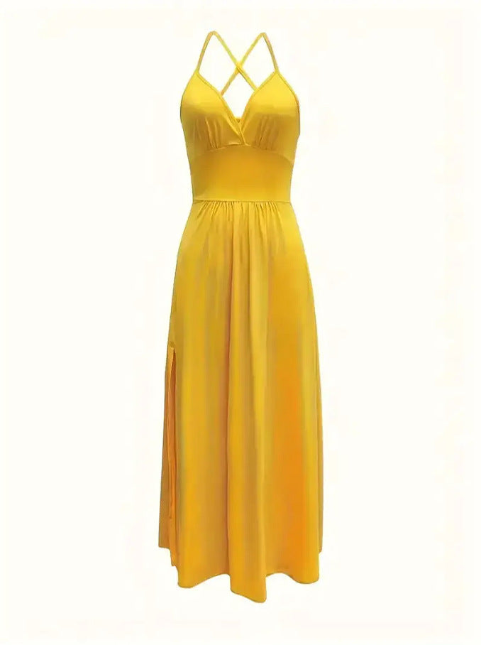 VVZ Women's Solid-Color Slim-Fit Strappy Dress