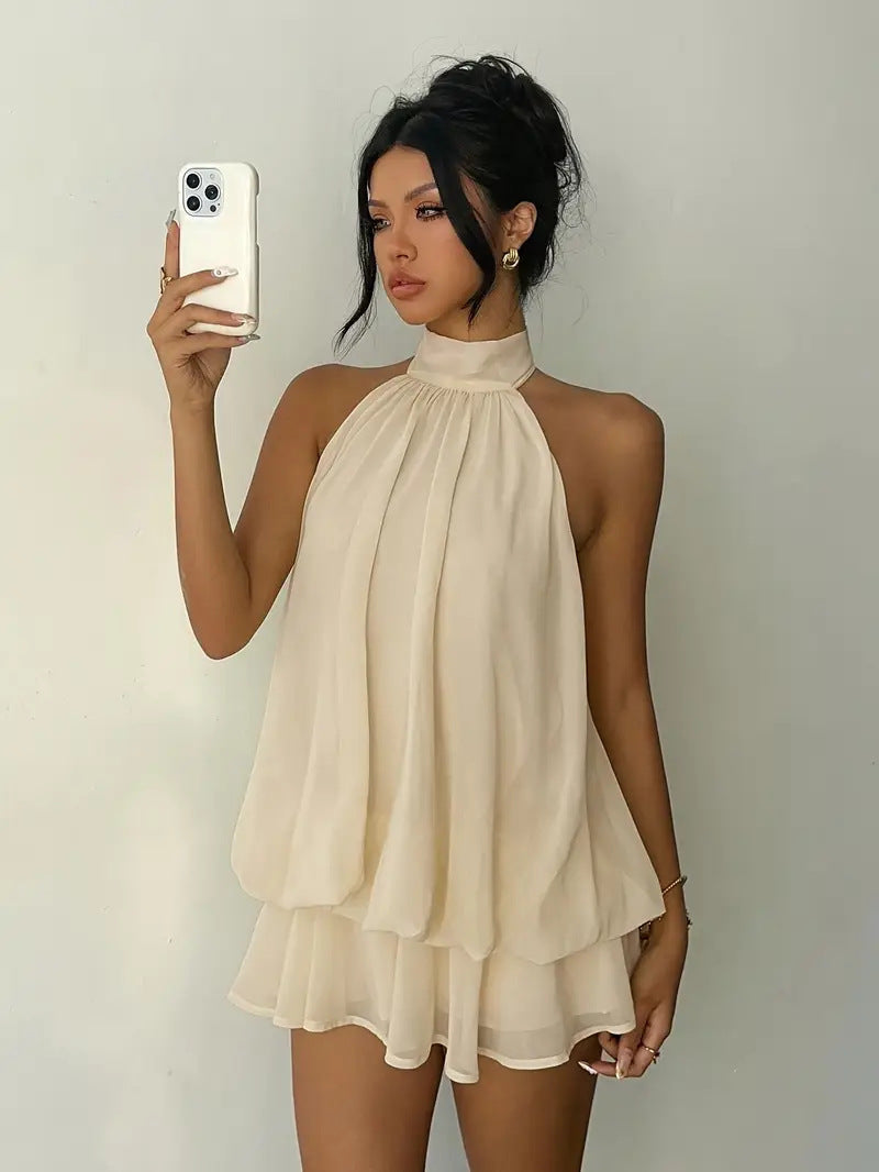 VVZ  Women's Summer Casual Fashion Halter Tie Back Mini Dress