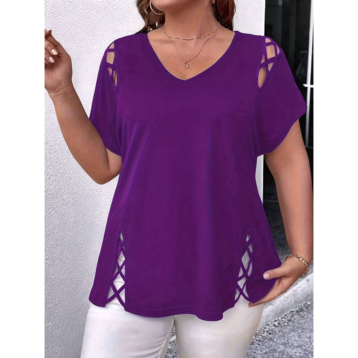 VVZ Plus-Size Short-Sleeve Off-Shoulder T-Shirt
