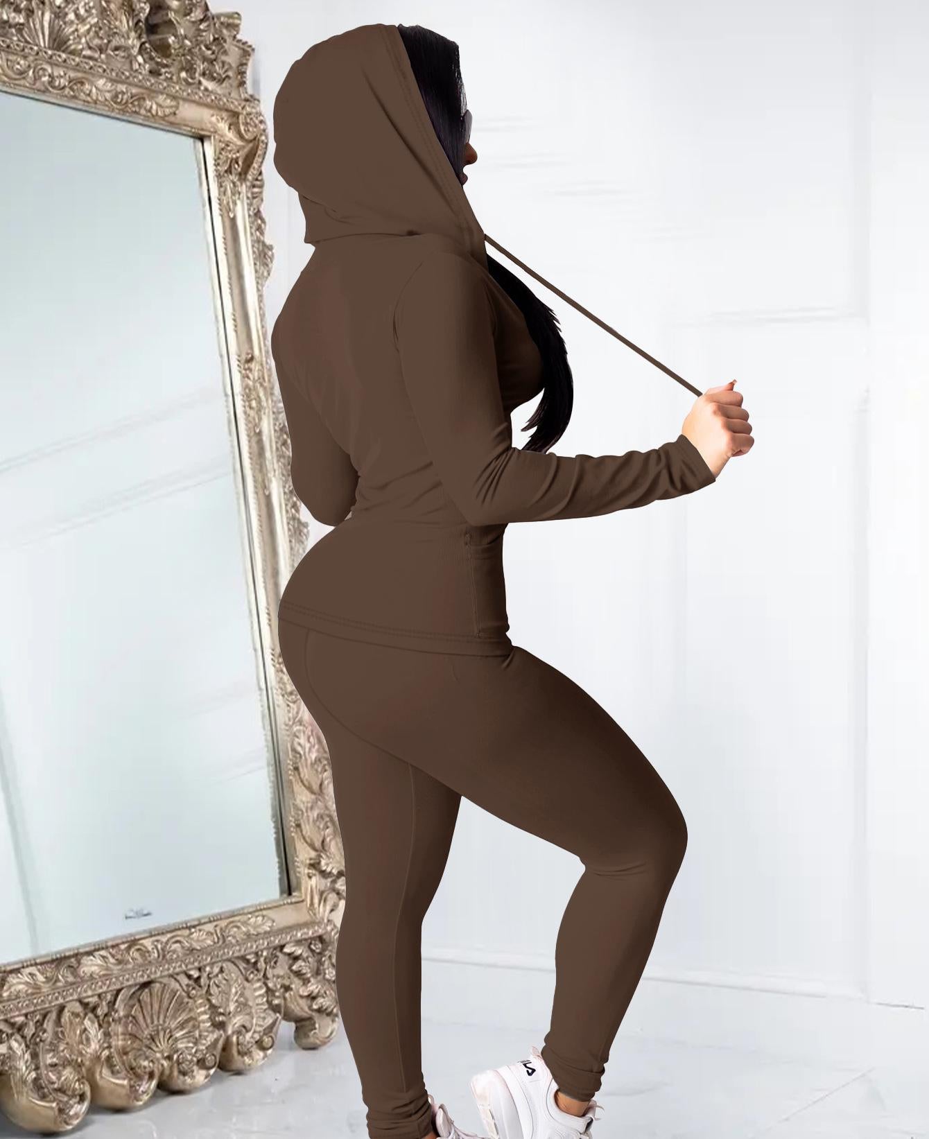 VVZ Women Casual Zip Up Hoodie & Fitness Yoga Jogger Set