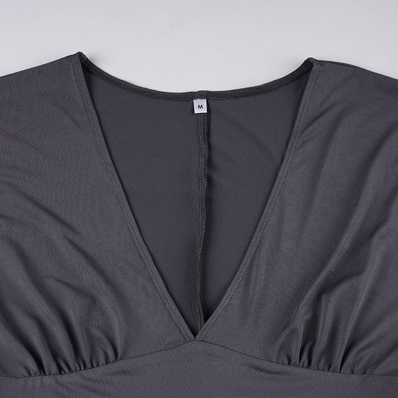 VVZ Women's V-Neck Pleated Batwing Sleeves