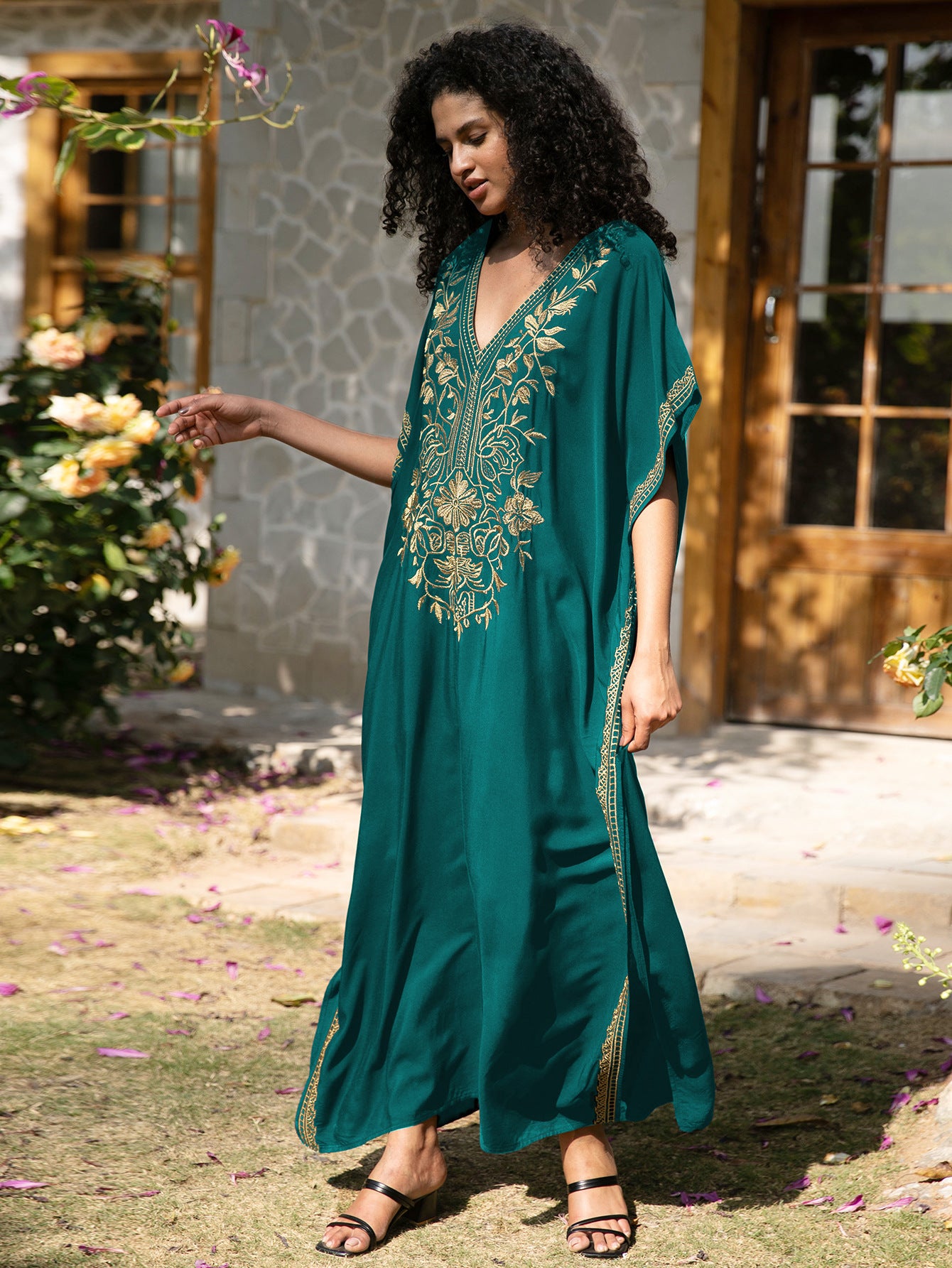 VVZ Elegant Summer V-Neck Half-Sleeve Maxi Dress
