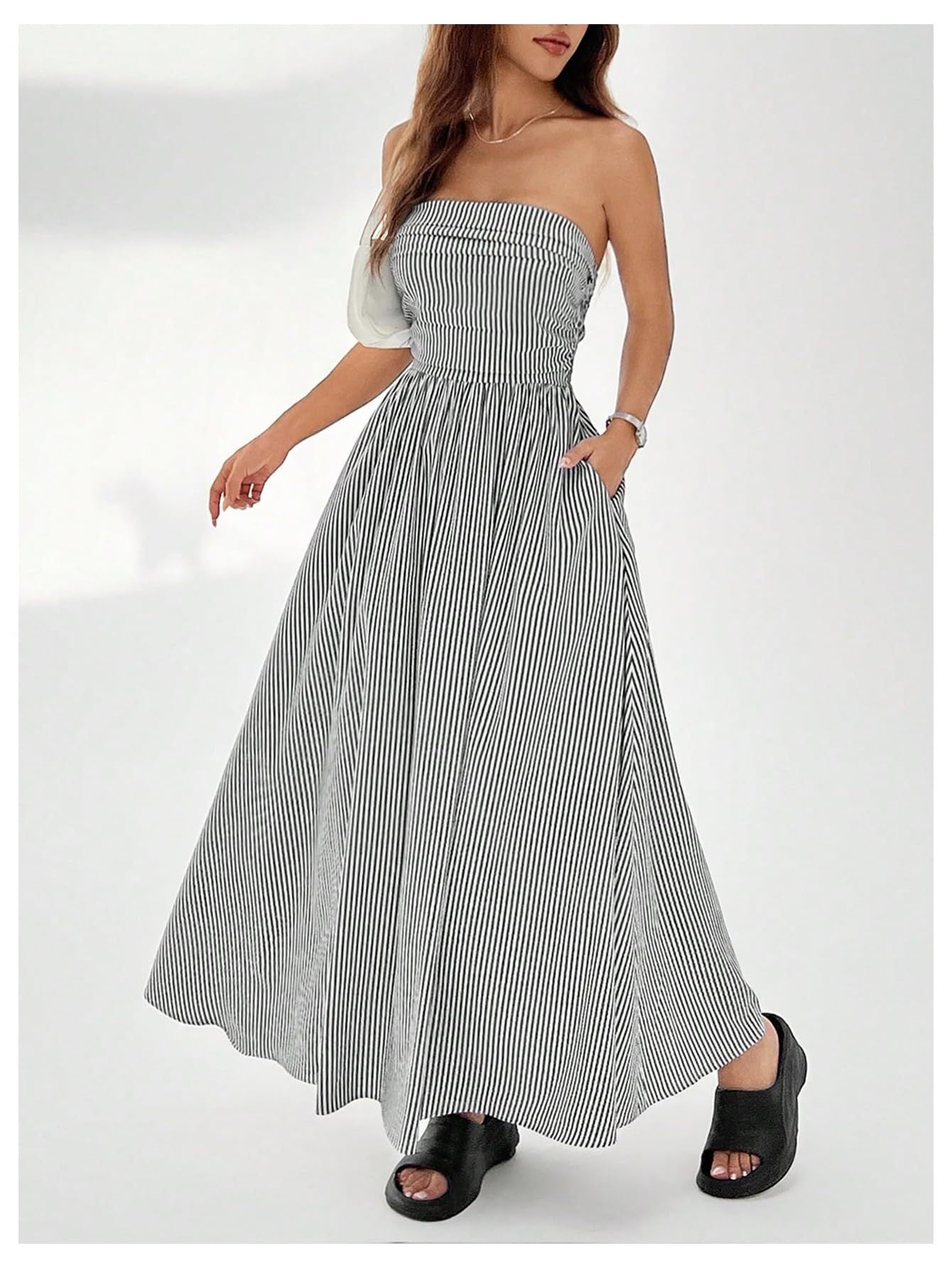 VVZ Women's Striped Strapless Dress