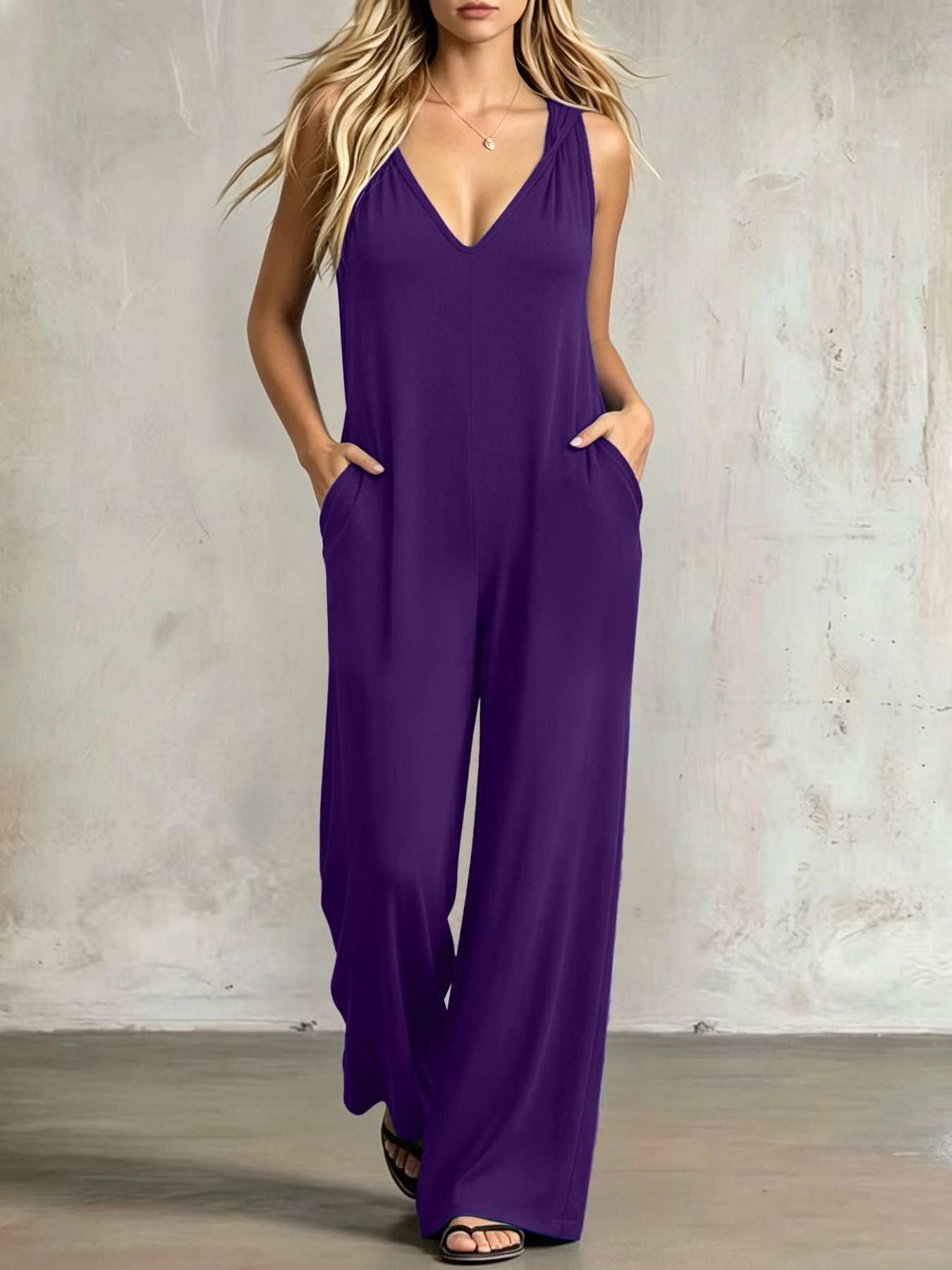 VVZ Women's Plus-Size Minimalist V-Neck Jumpsuit