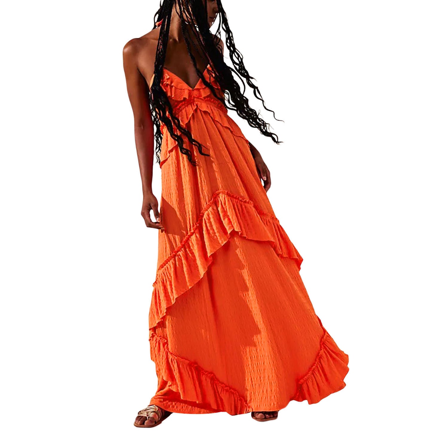 VVZ Women's Halter-Neck Ruffled Maxi Dress