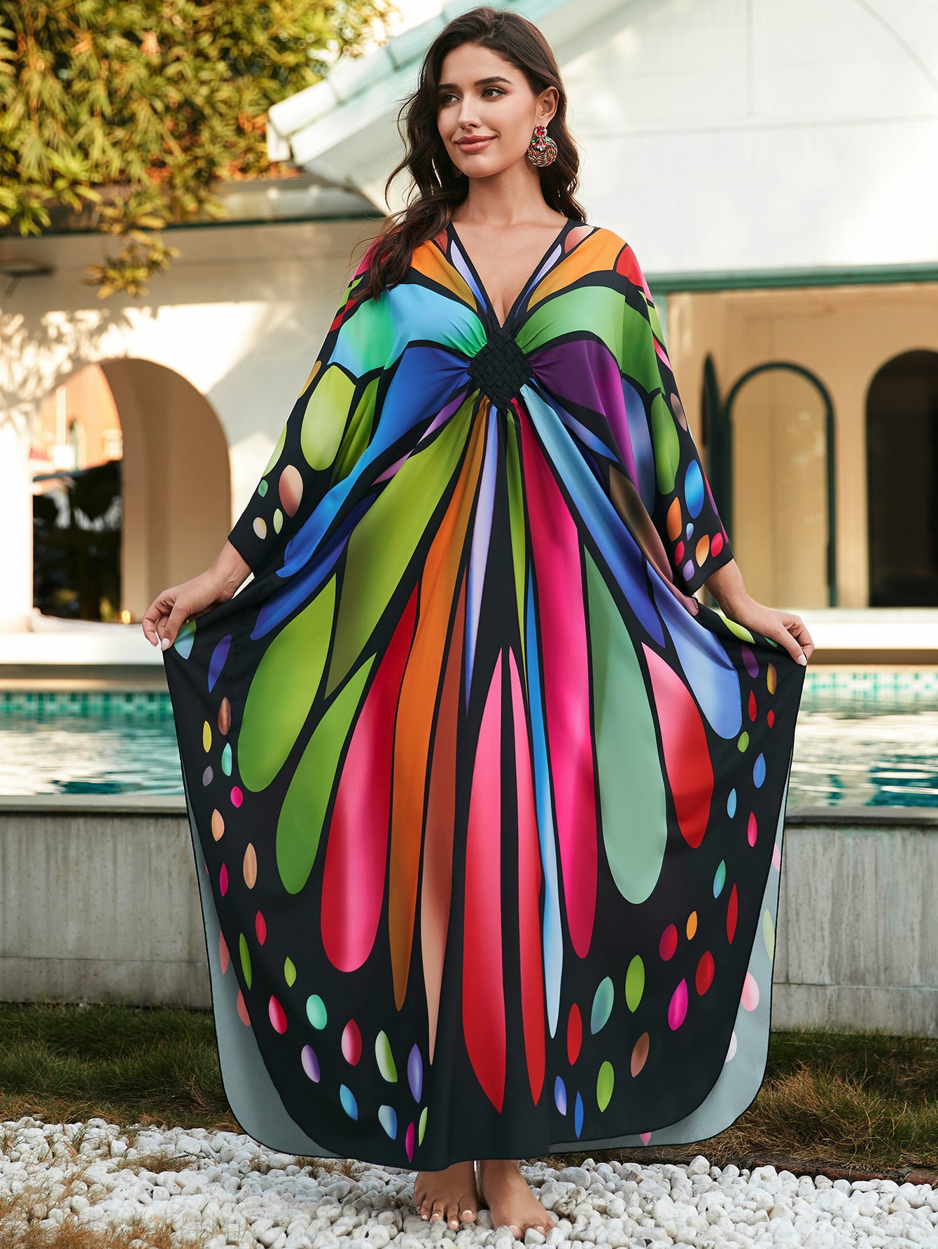 VVZ Batwing-Sleeve V-Neck Maxi Dress