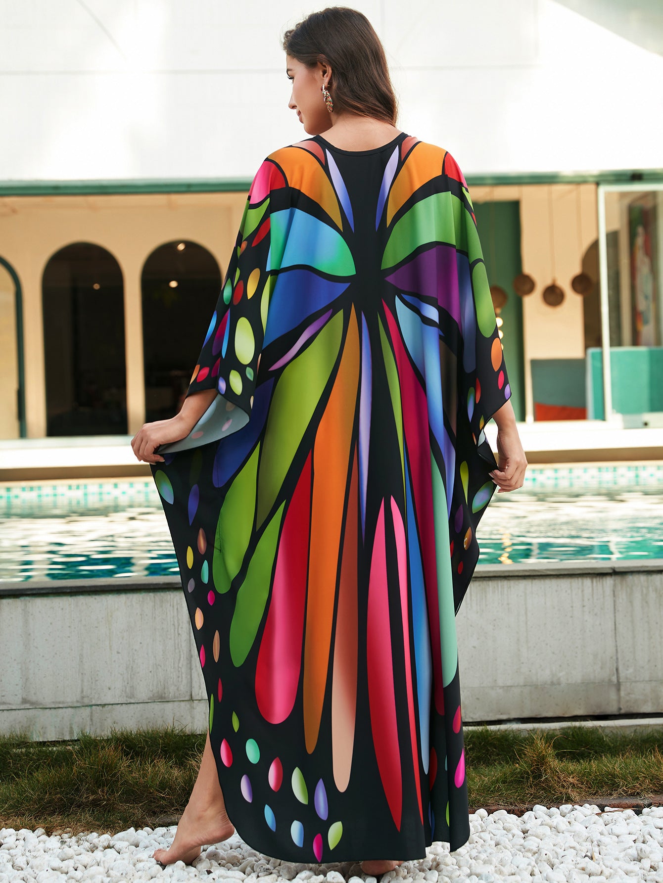 VVZ Batwing-Sleeve V-Neck Maxi Dress