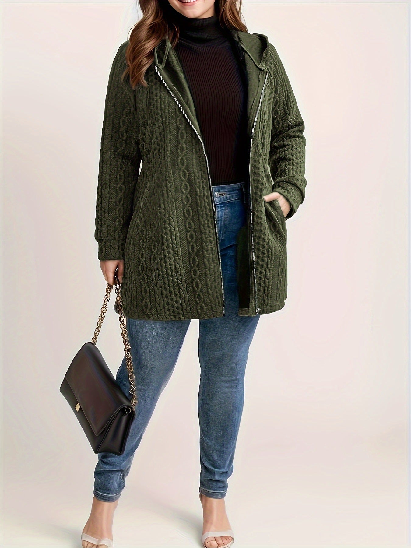 VVZ Plus Size Women's Solid Color Pocket Coat