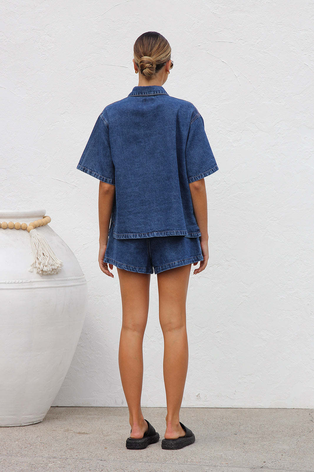VVZ Women's Summer Denim Shirt and Shorts Two-Piece Set