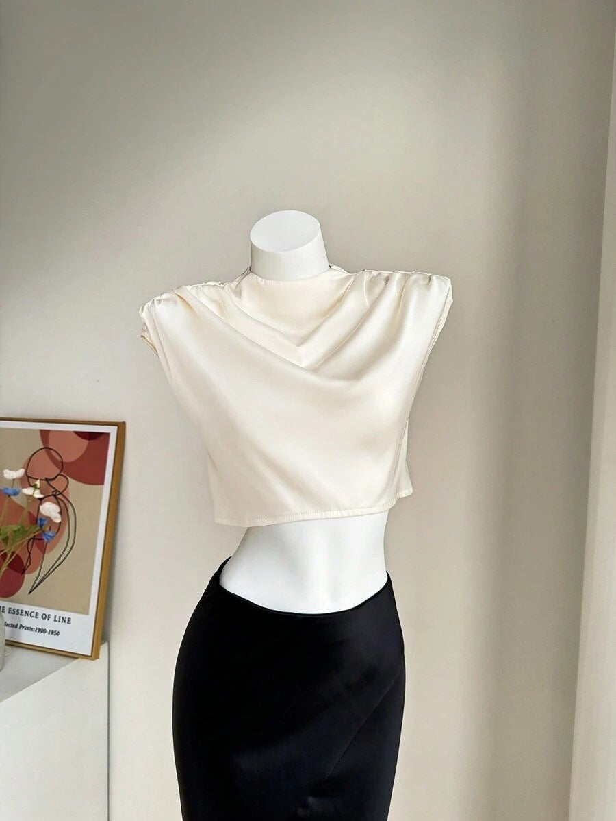 VVZ Women's Solid-Color Satin Cropped Shirt