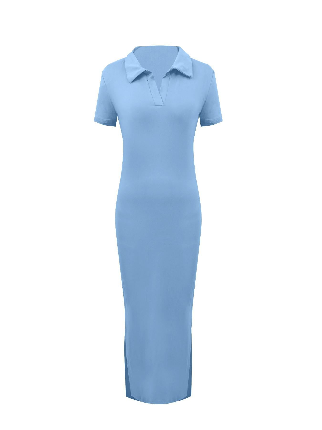 VVZ Women's Solid-Color Slim-Fit Collared Dress