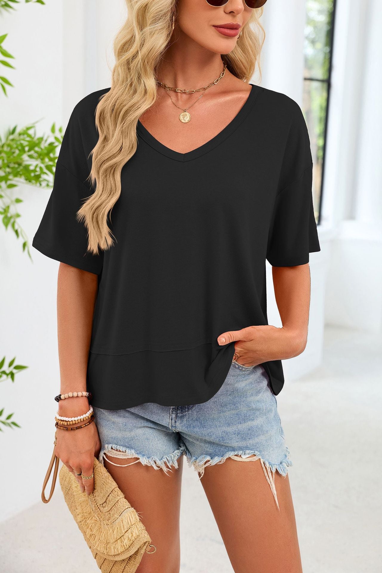 VVZ Casual Flowy Short-Sleeve Top