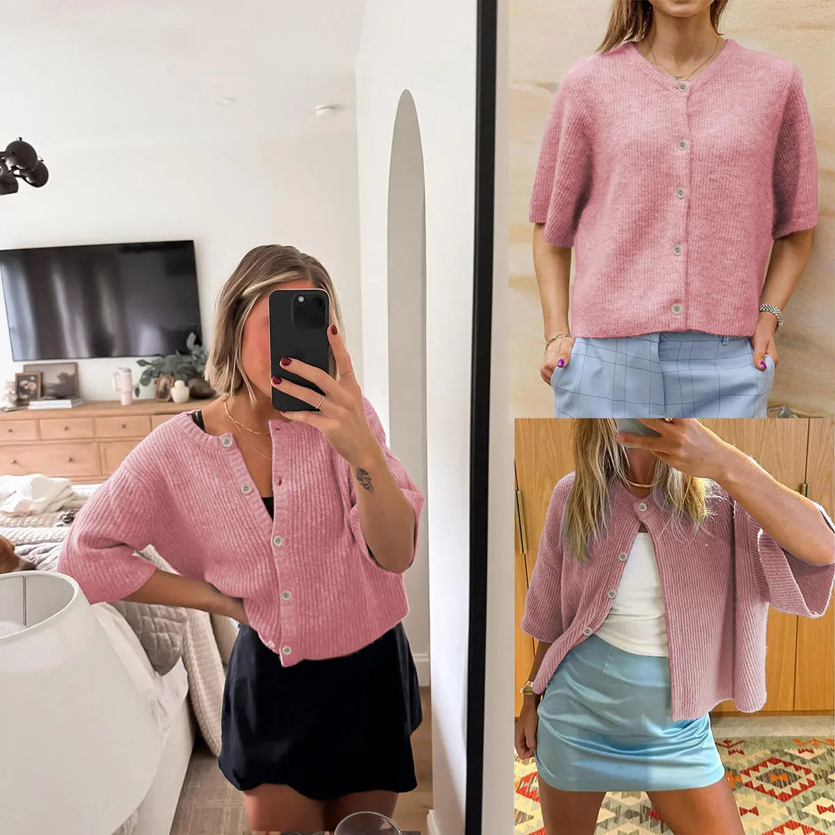VVZ Women's Short-Sleeve Cardigan Sweater