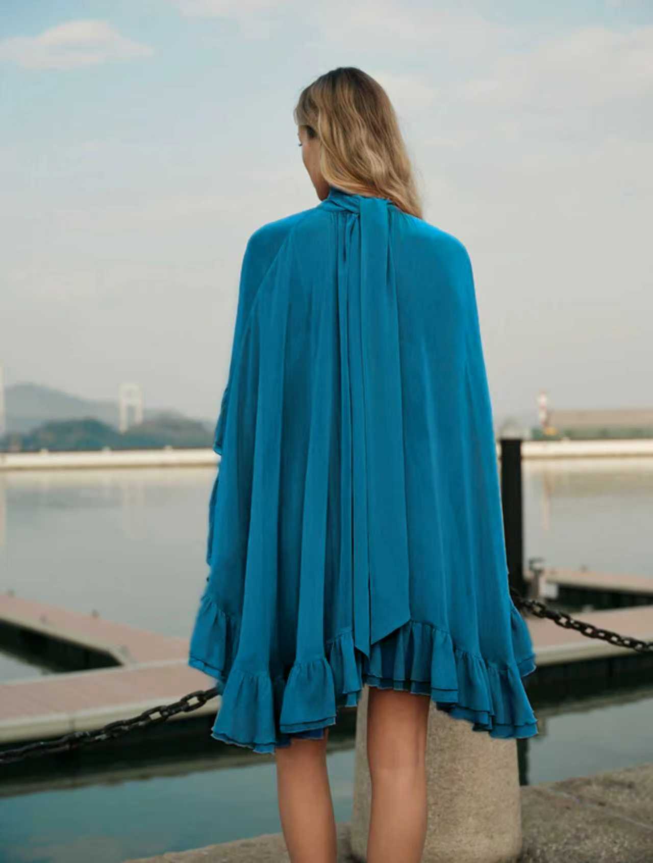 VVZ Semi-Sheer Chiffon Ruffled Dress