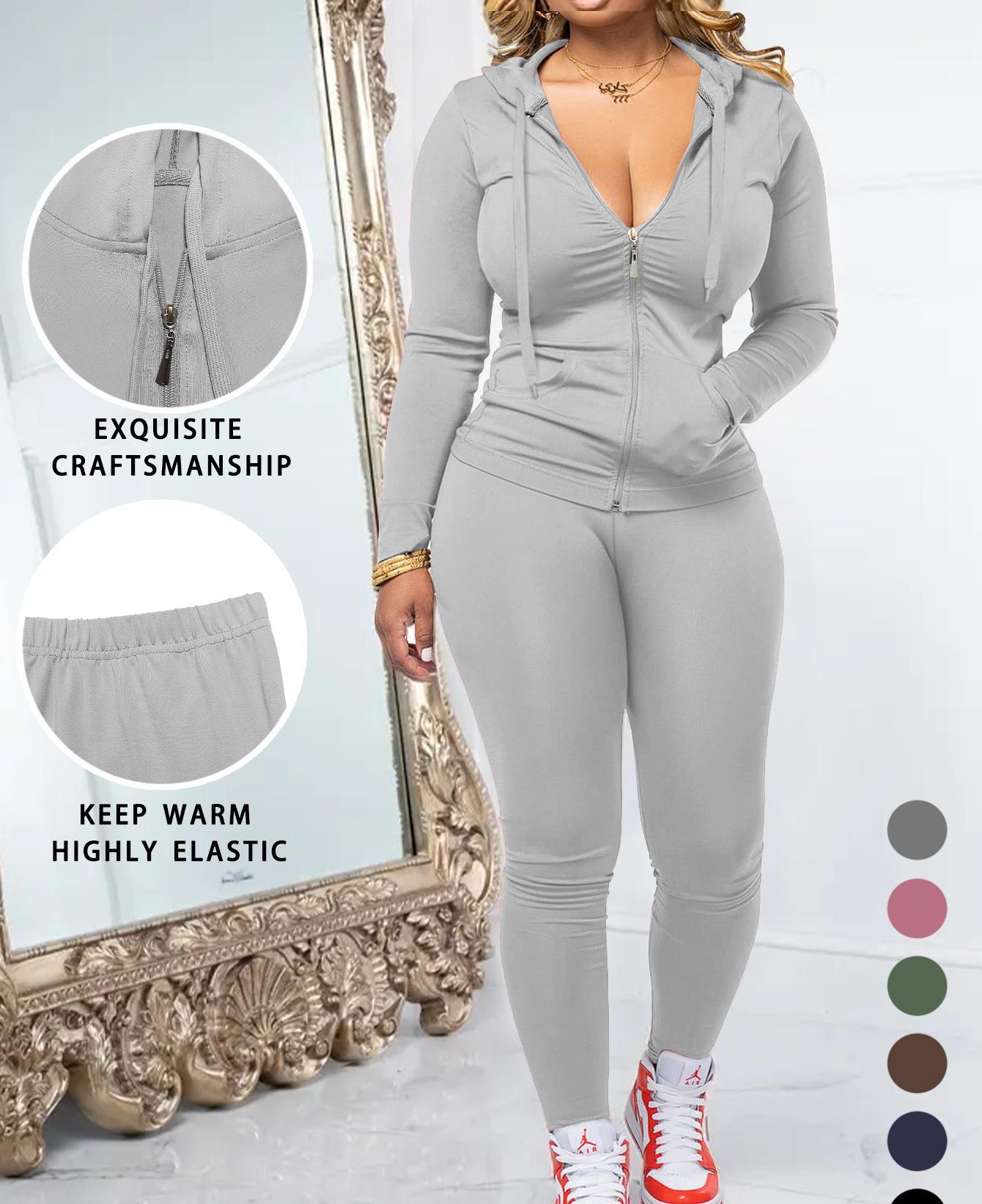 VVZ Women Casual Zip Up Hoodie & Fitness Yoga Jogger Set