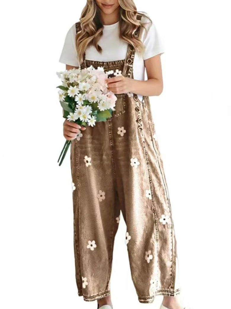 VVZ Cute floral-print denim jumpsuit