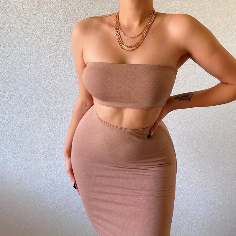 VVZ Women's 2 Counts Solid Backless Crop Tube Top
