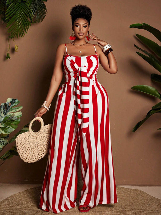 VVZ Women's Plus-Size Striped Jumpsuit