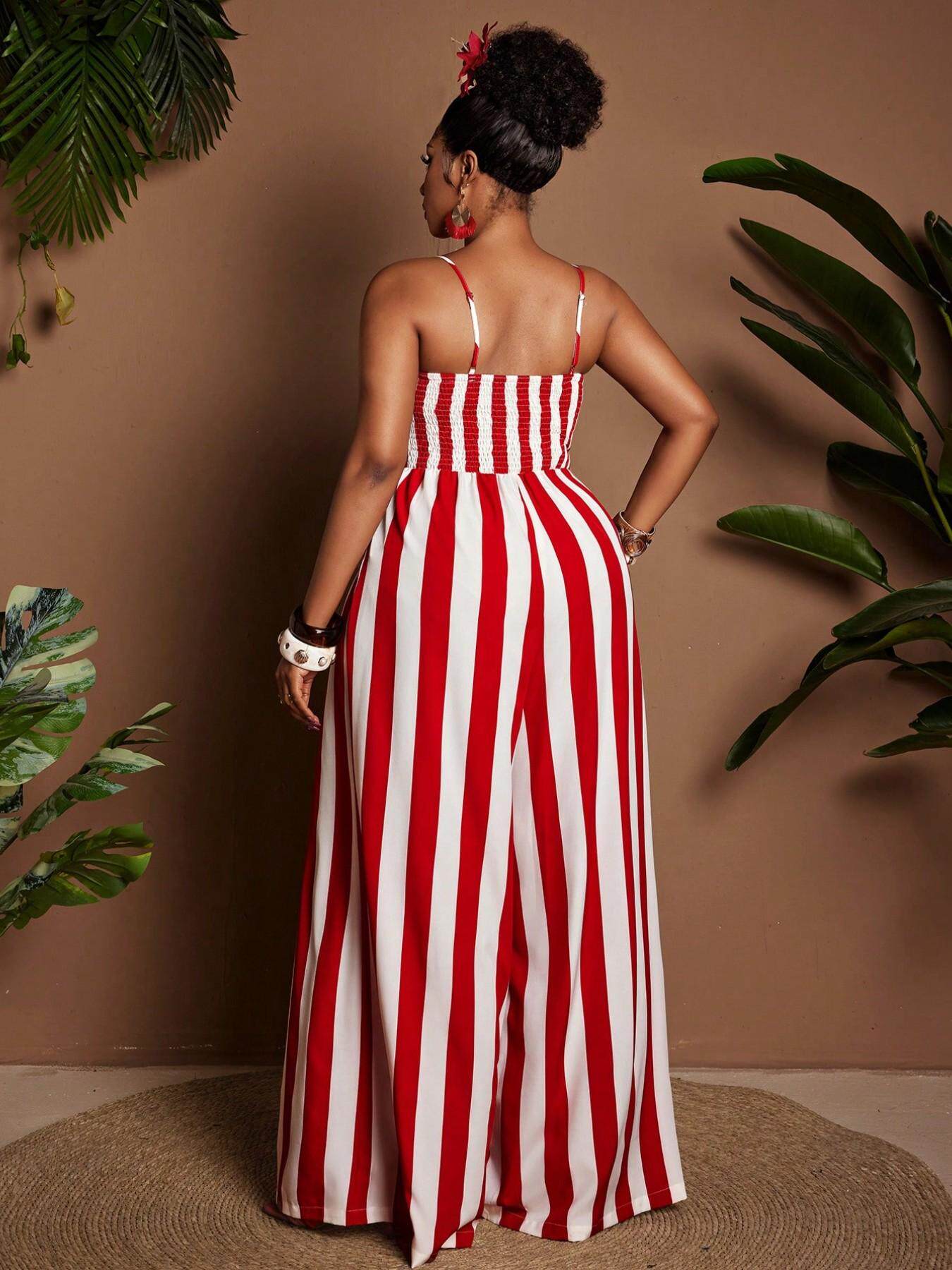 VVZ Women's Plus-Size Striped Jumpsuit