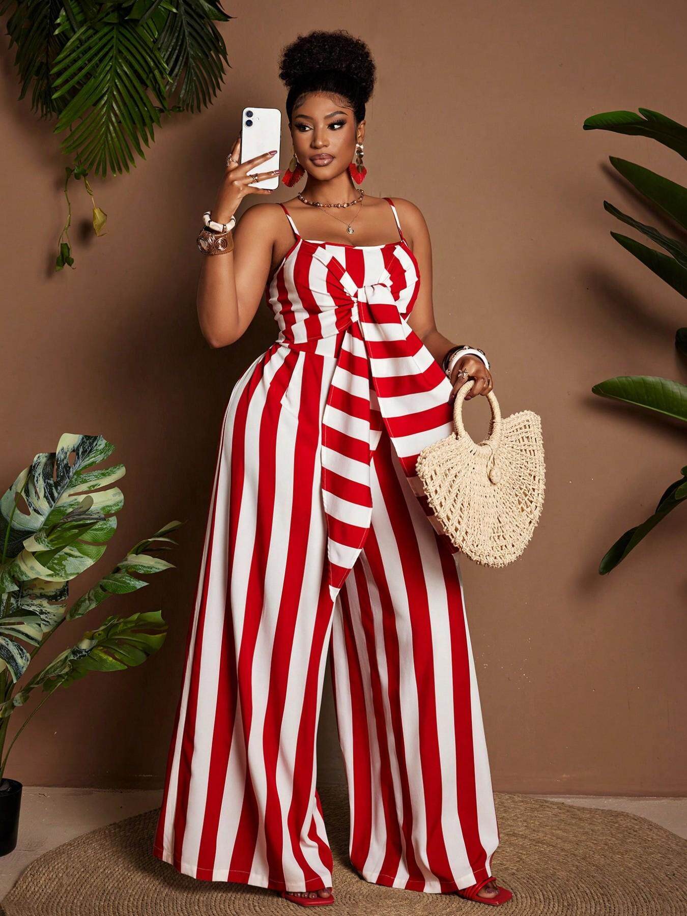 VVZ Women's Plus-Size Striped Jumpsuit
