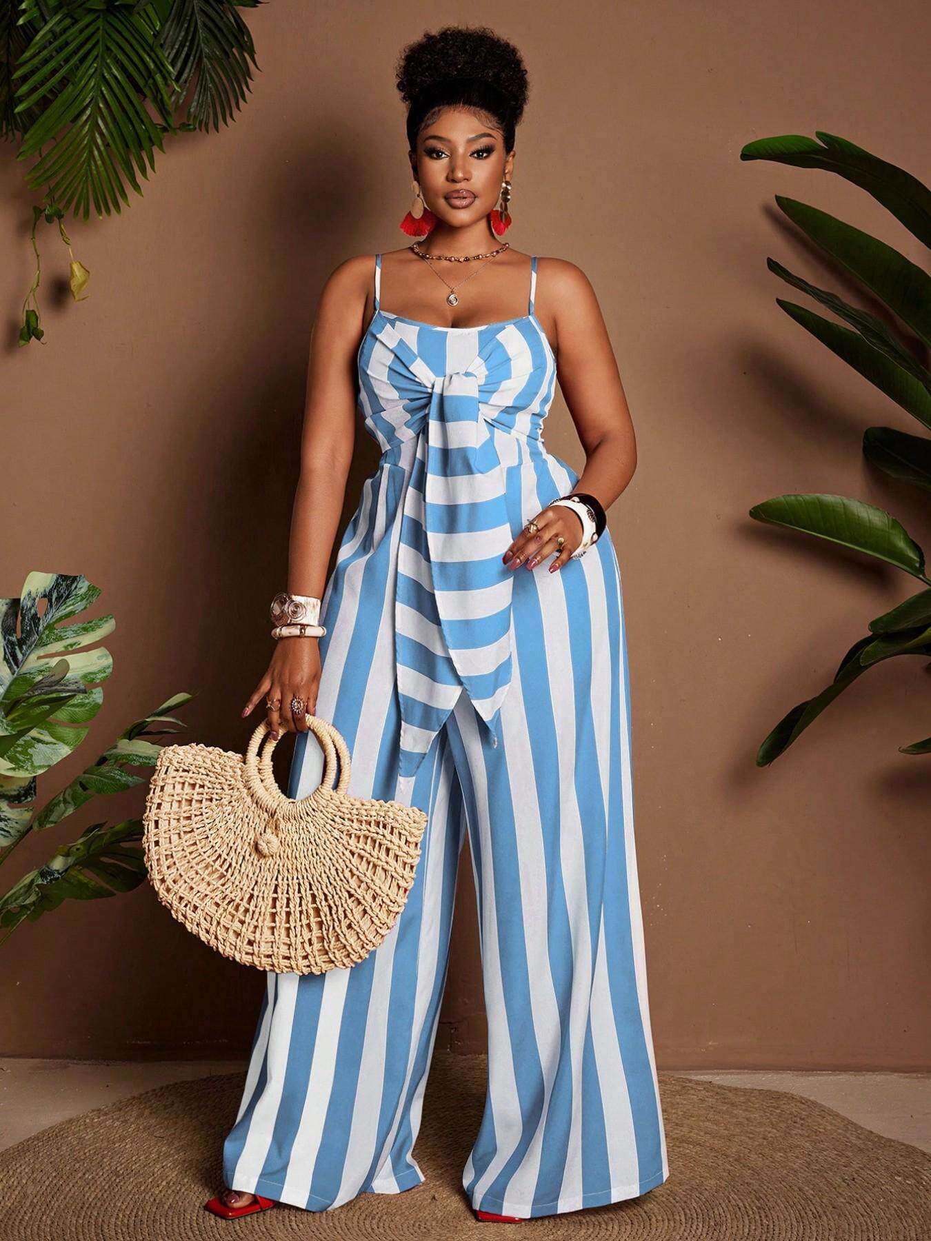 VVZ Women's Plus-Size Striped Jumpsuit