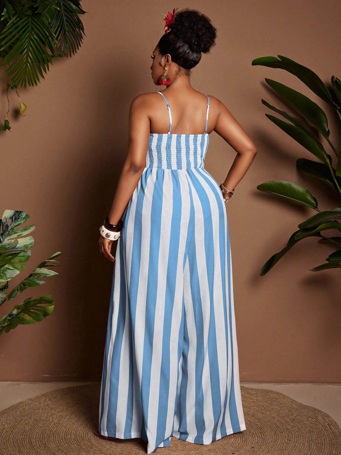 VVZ Women's Plus-Size Striped Jumpsuit