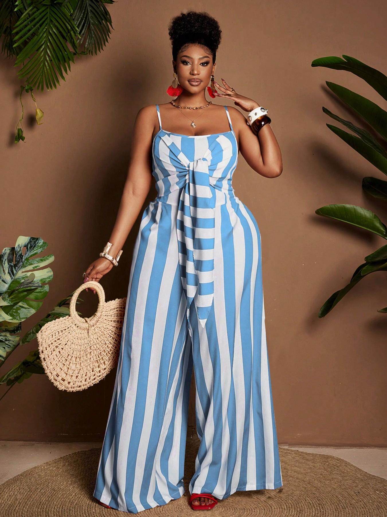 VVZ Women's Plus-Size Striped Jumpsuit