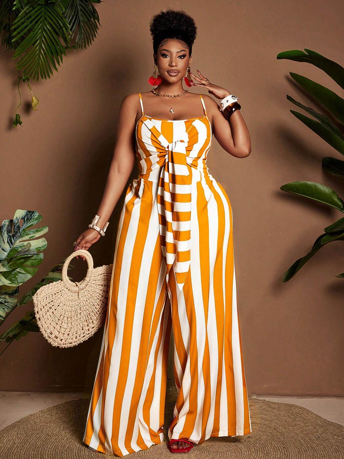 VVZ Women's Plus-Size Striped Jumpsuit
