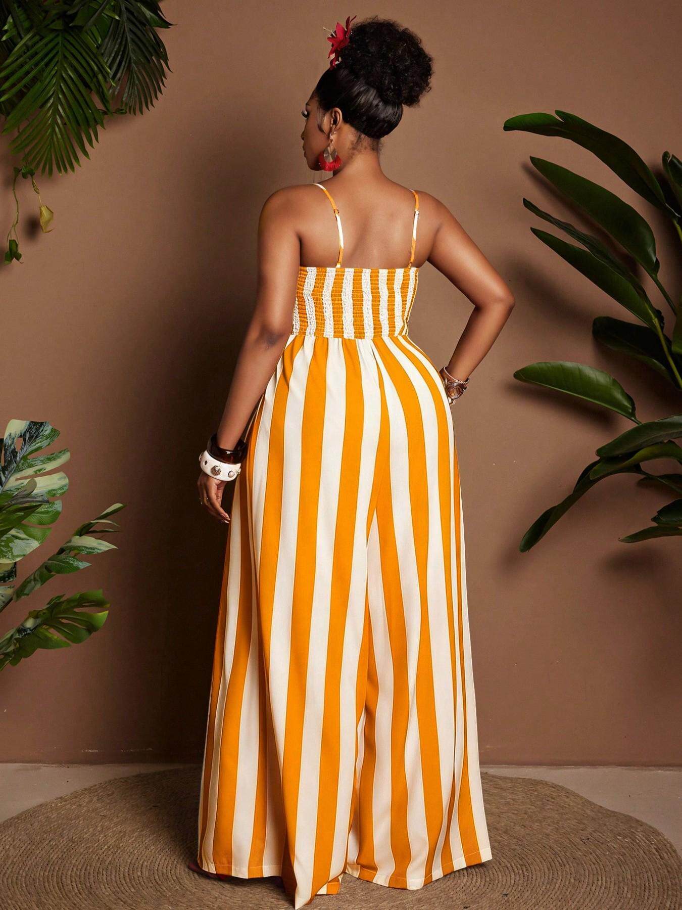 VVZ Women's Plus-Size Striped Jumpsuit