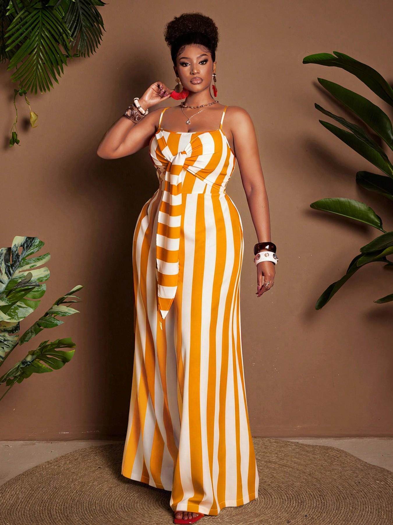 VVZ Women's Plus-Size Striped Jumpsuit