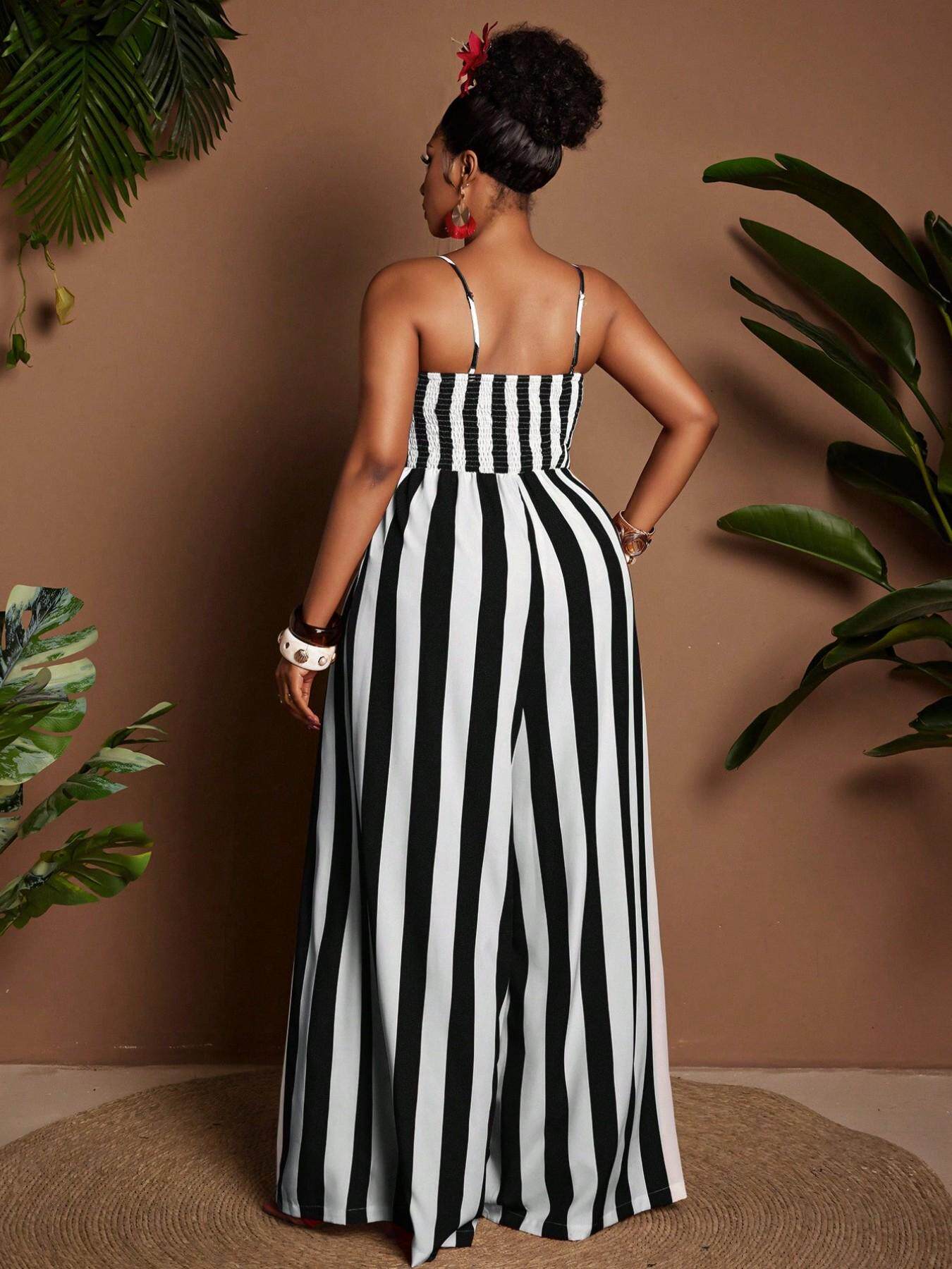 VVZ Women's Plus-Size Striped Jumpsuit