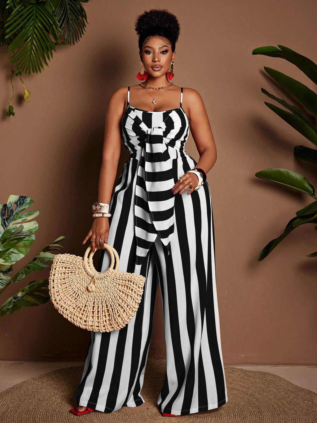 VVZ Women's Plus-Size Striped Jumpsuit