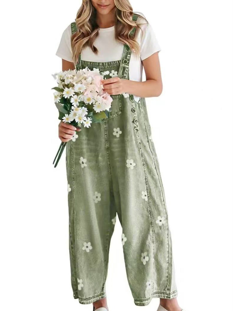 VVZ Cute floral-print denim jumpsuit