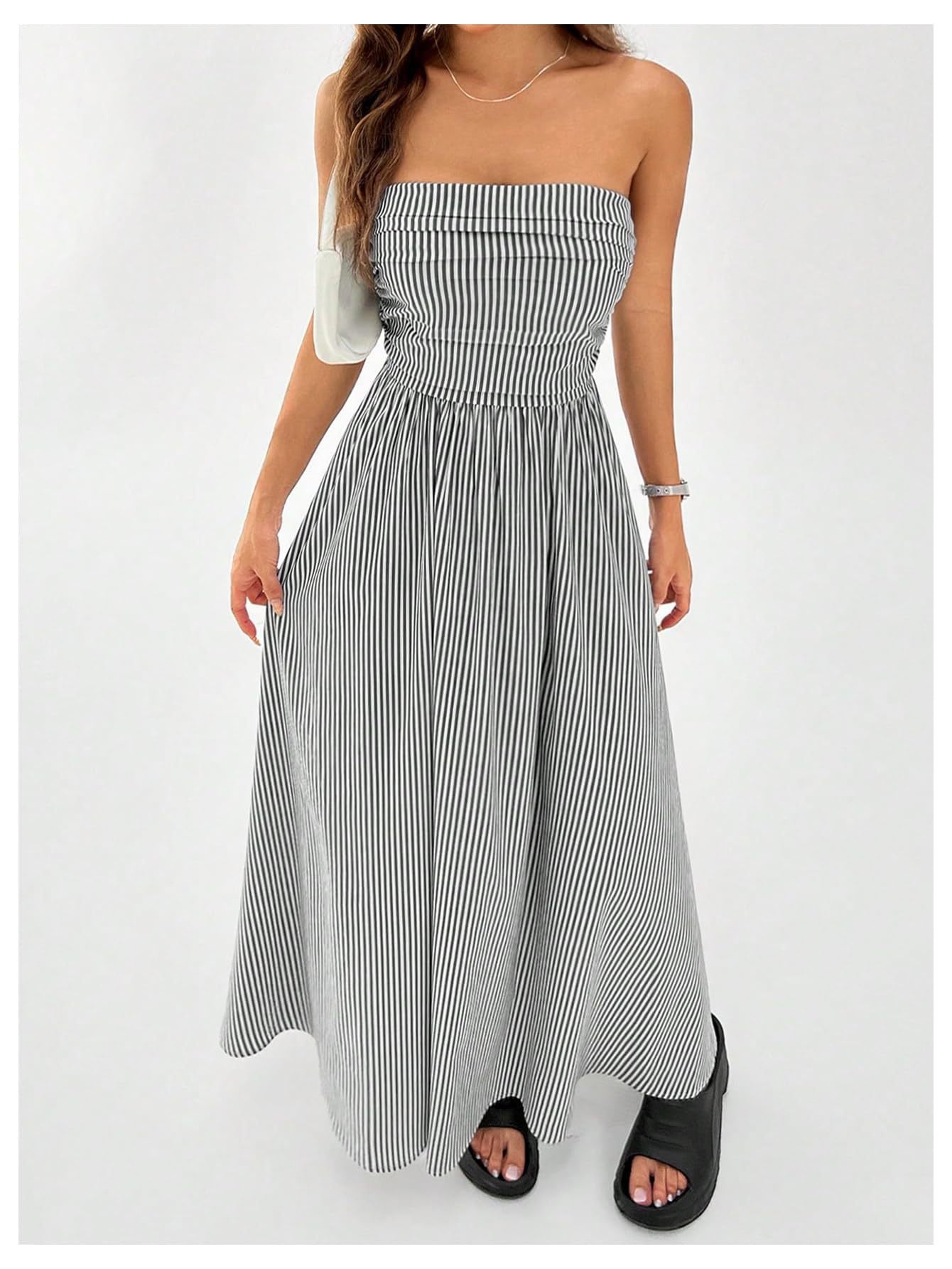 VVZ Women's Striped Strapless Dress