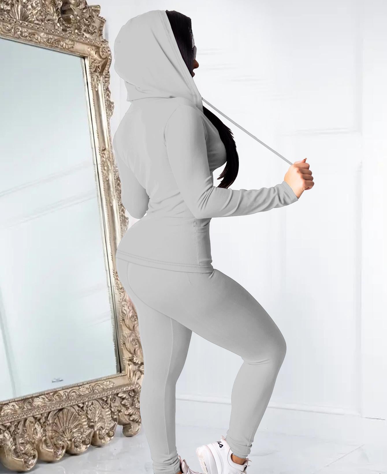 VVZ Women Casual Zip Up Hoodie & Fitness Yoga Jogger Set