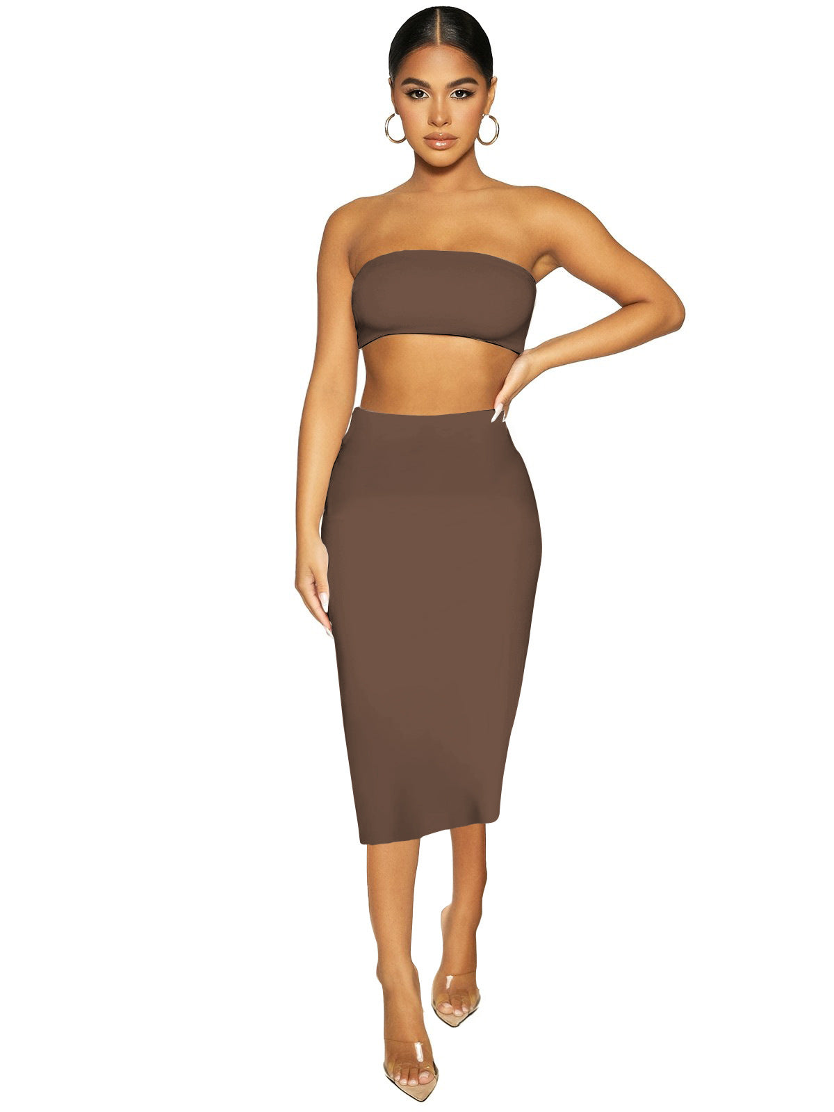VVZ Women's 2 Counts Solid Backless Crop Tube Top