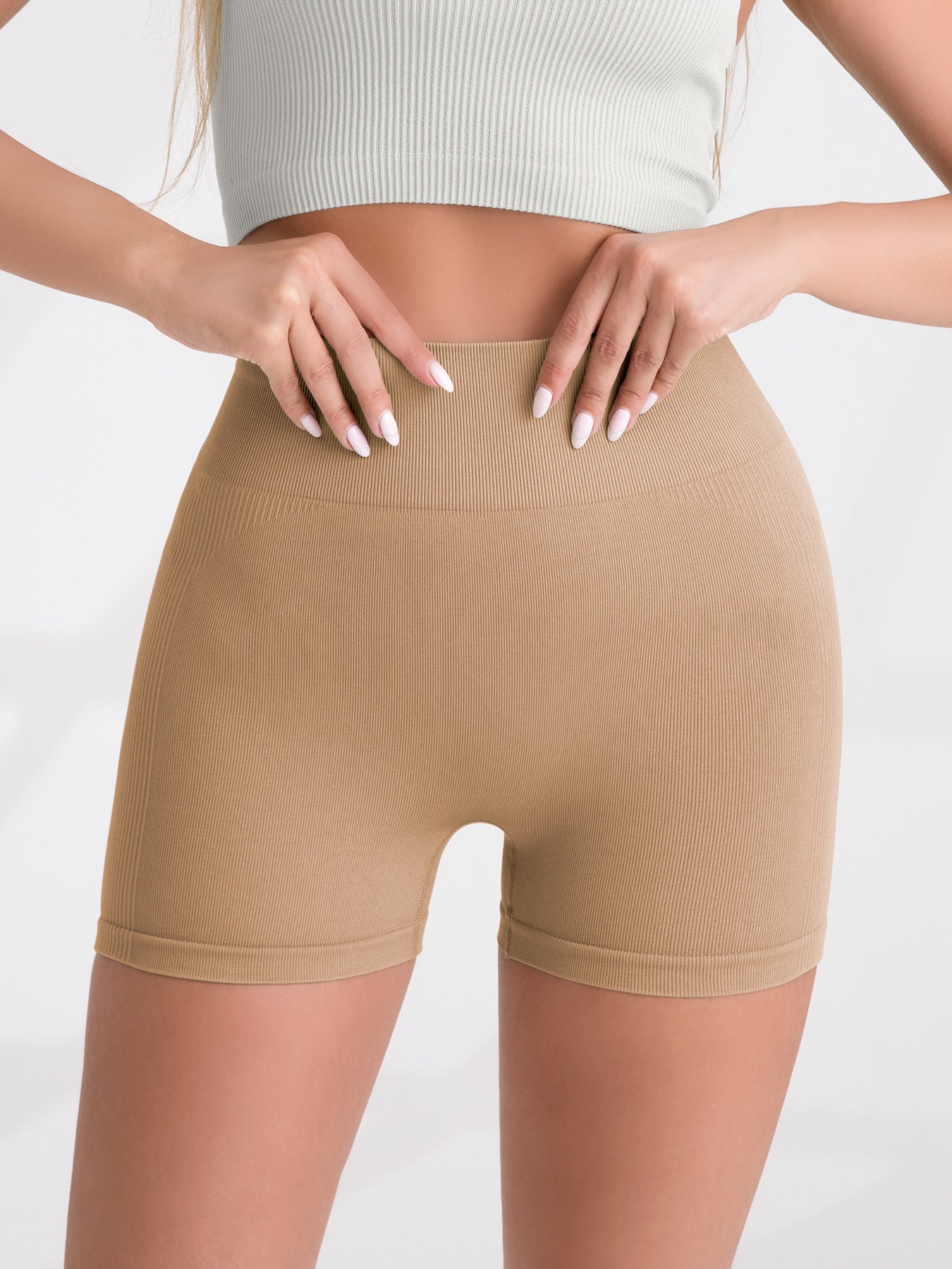 VVZ High-Waisted, Tummy-Control, Side-Ribbed, Butt-Lifting Seamless Shorts