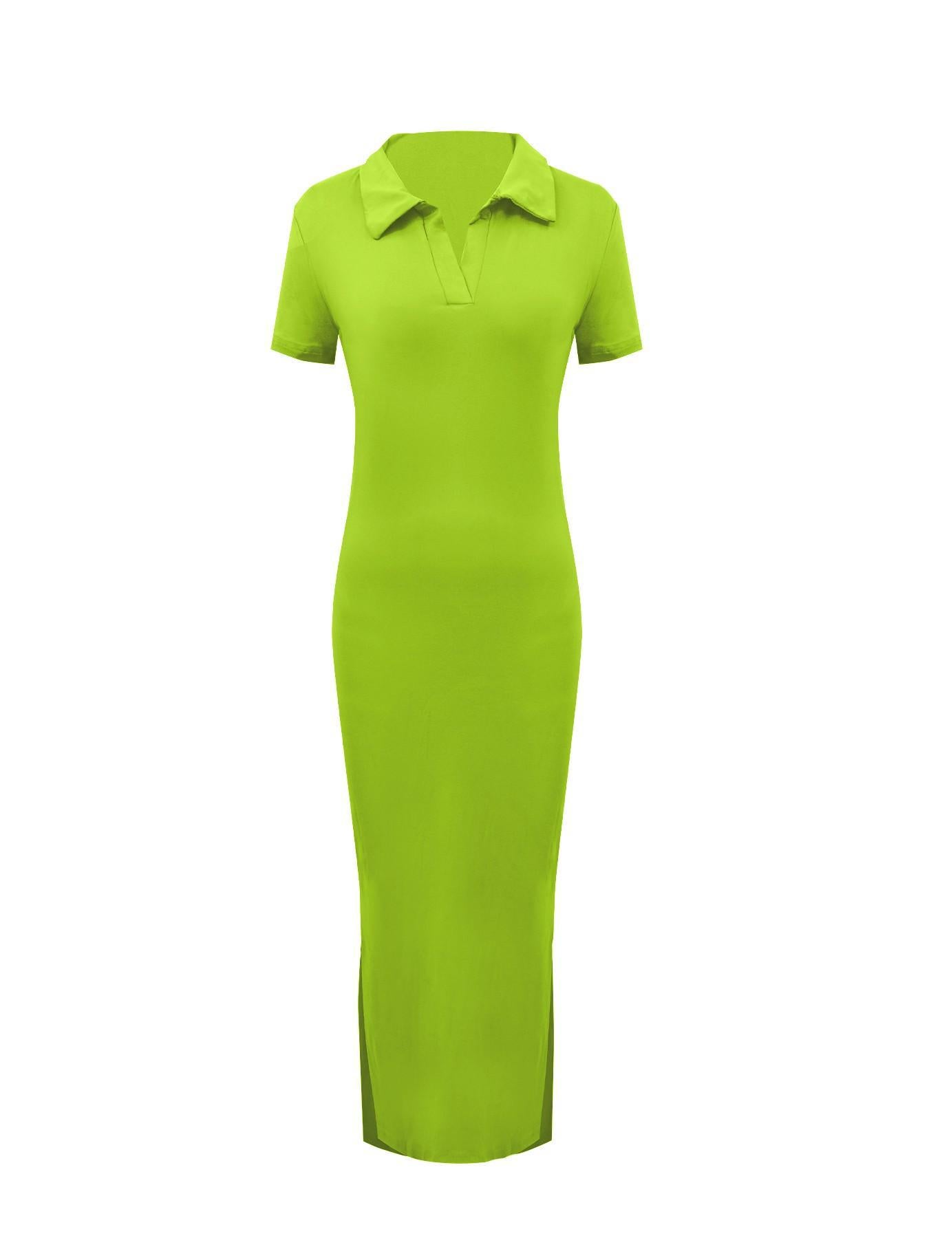 VVZ Women's Solid-Color Slim-Fit Collared Dress