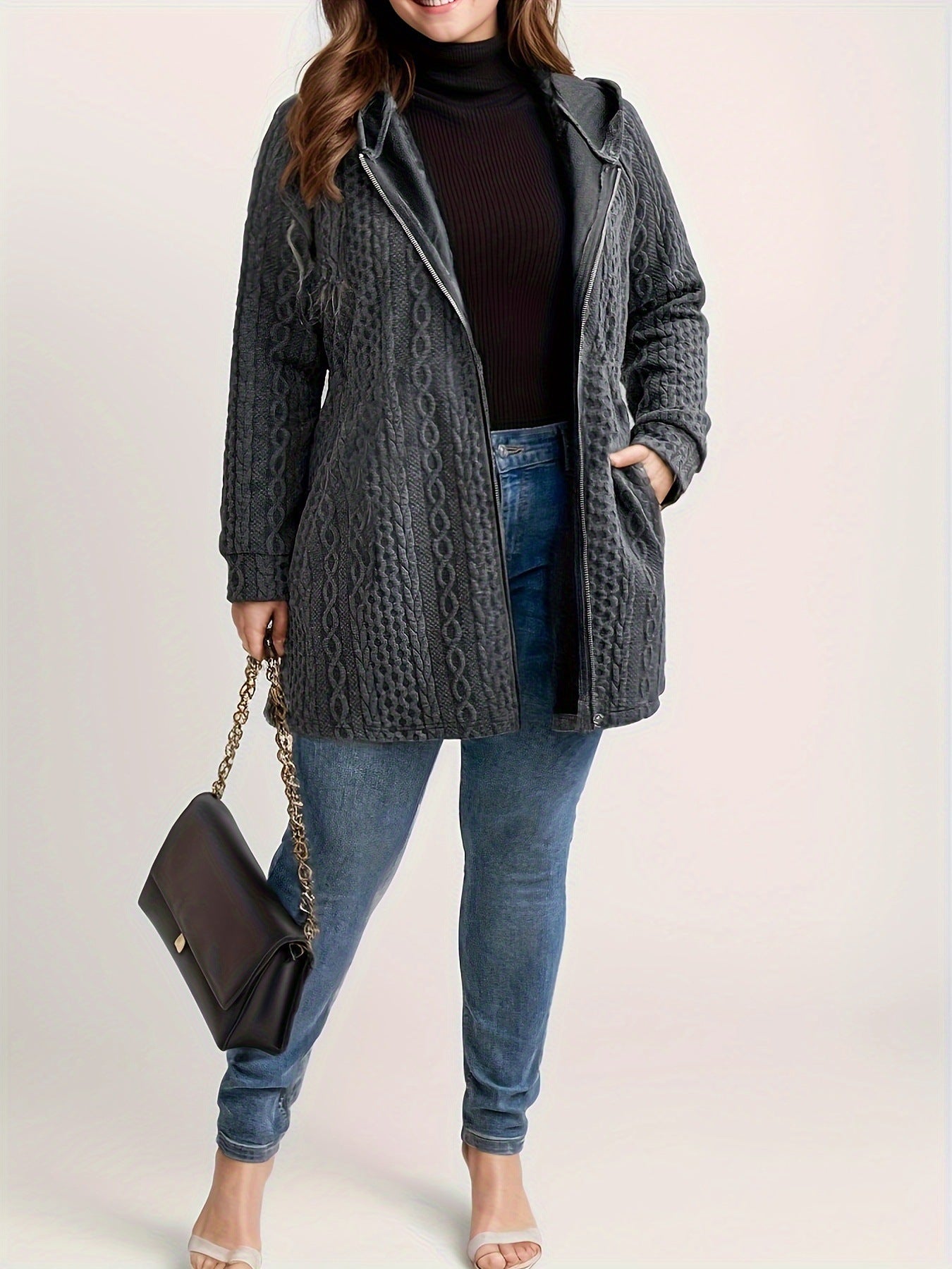 VVZ Plus Size Women's Solid Color Pocket Coat
