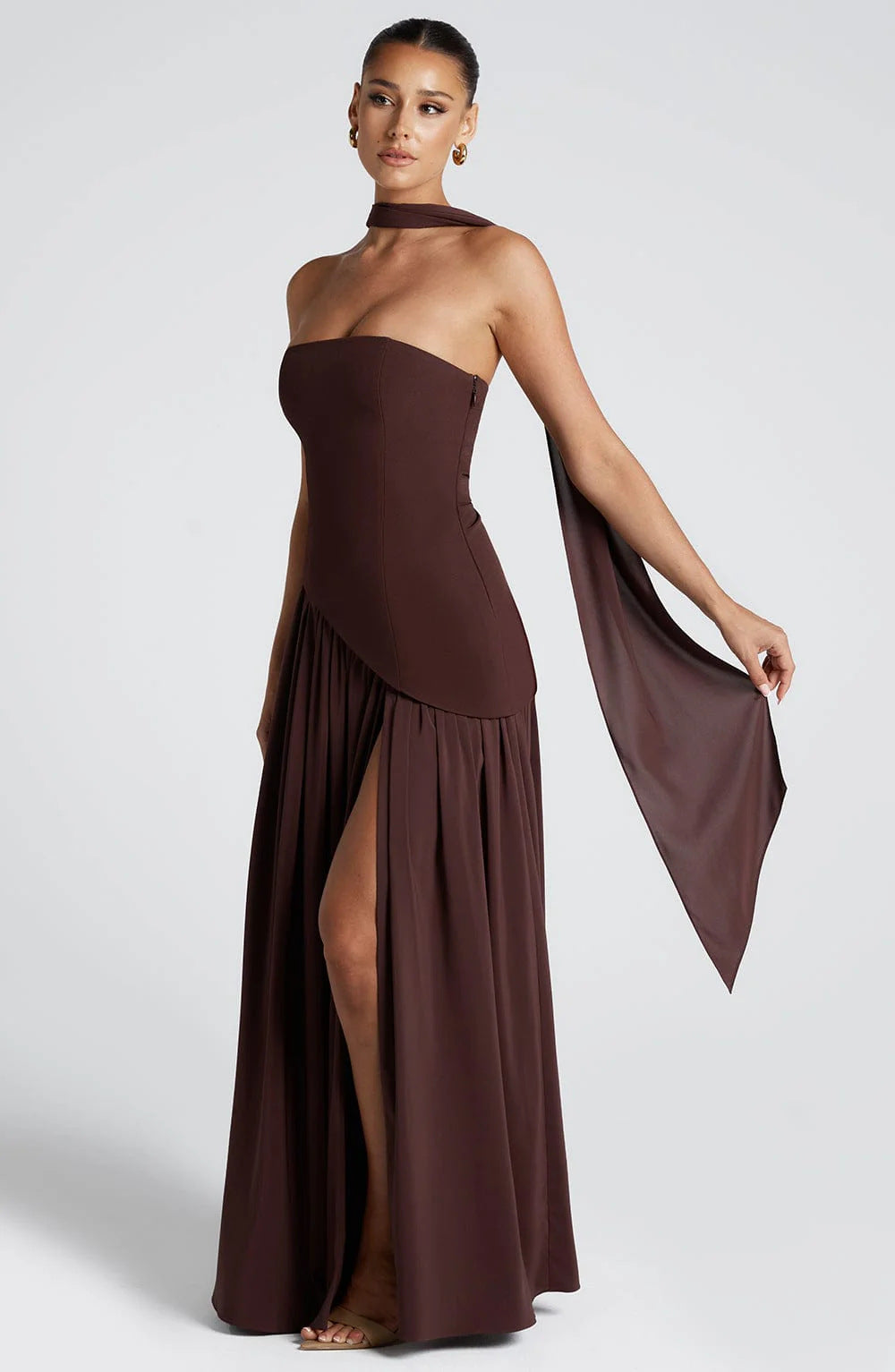 VVZ Women's Solid-Color Strapless Slit Dress
