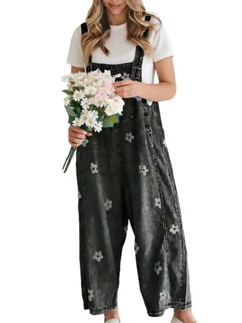 VVZ Cute floral-print denim jumpsuit