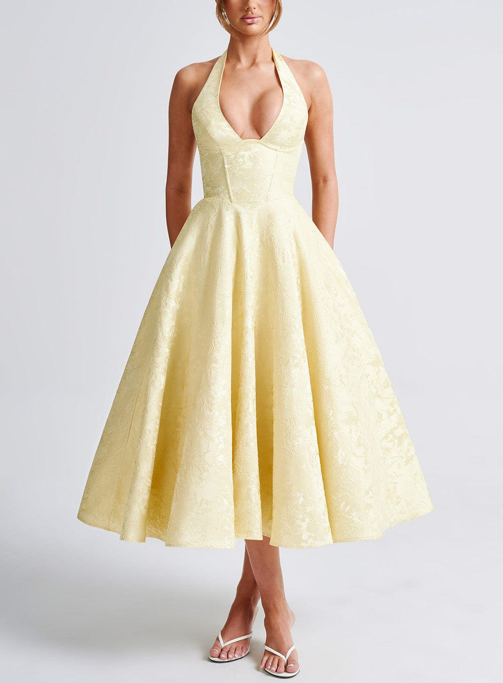 VVZ V-Neck Halter Jacquard Dress