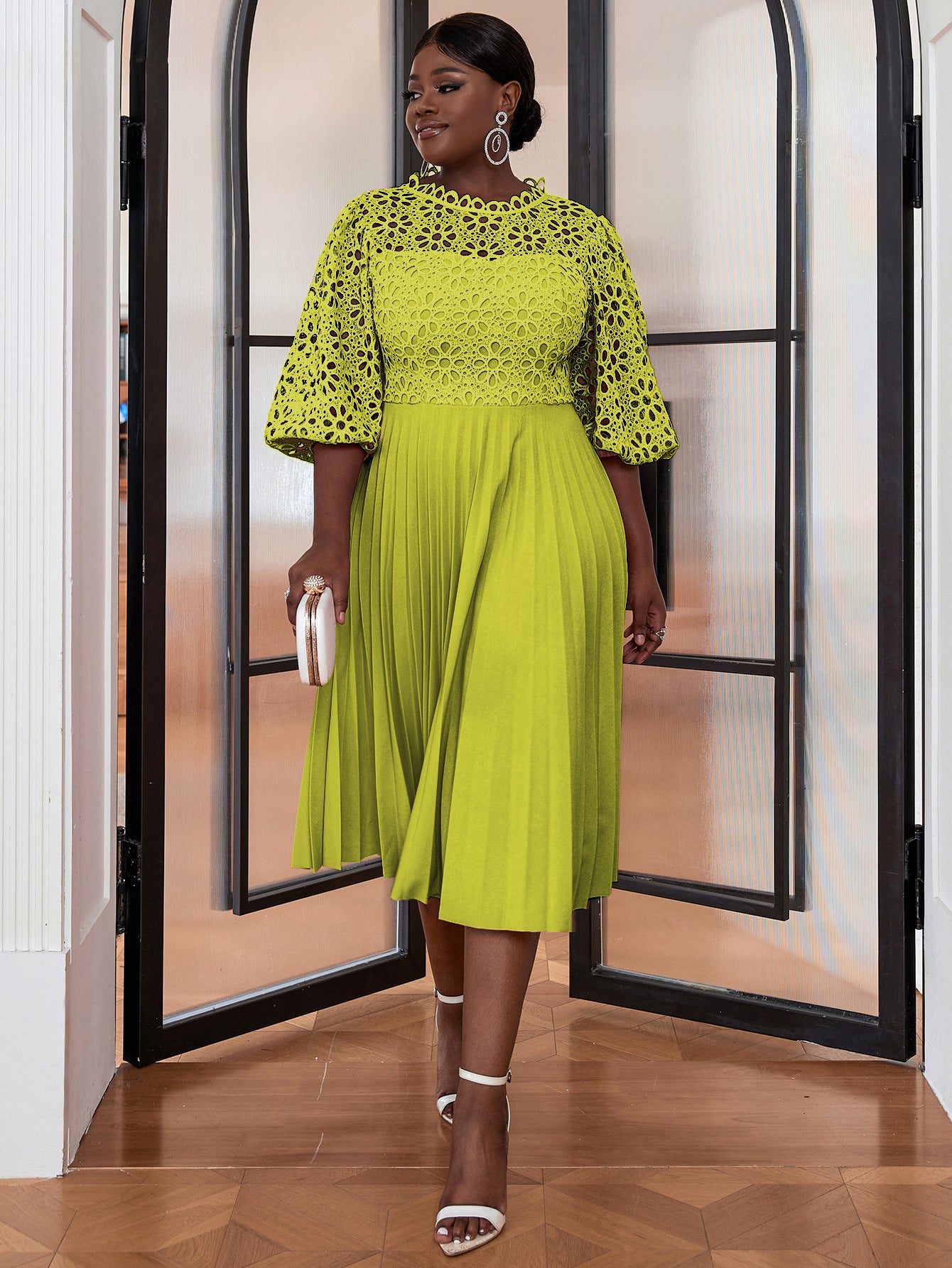VVZ Solid-Color Open-Front Crocheted Lace Shawl Dress