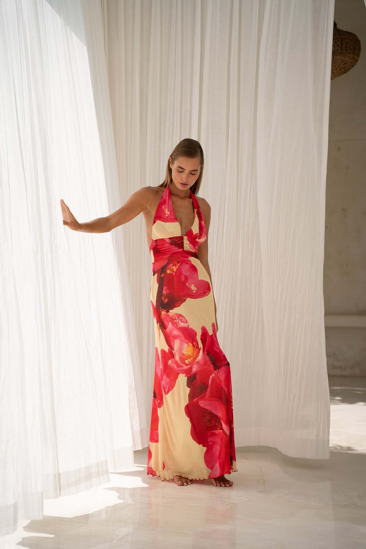 VVZ Backless Bodycon Printed Halter Dress