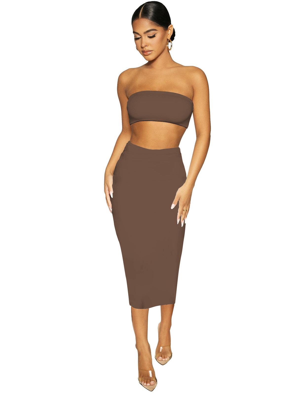 VVZ Women's 2 Counts Solid Backless Crop Tube Top
