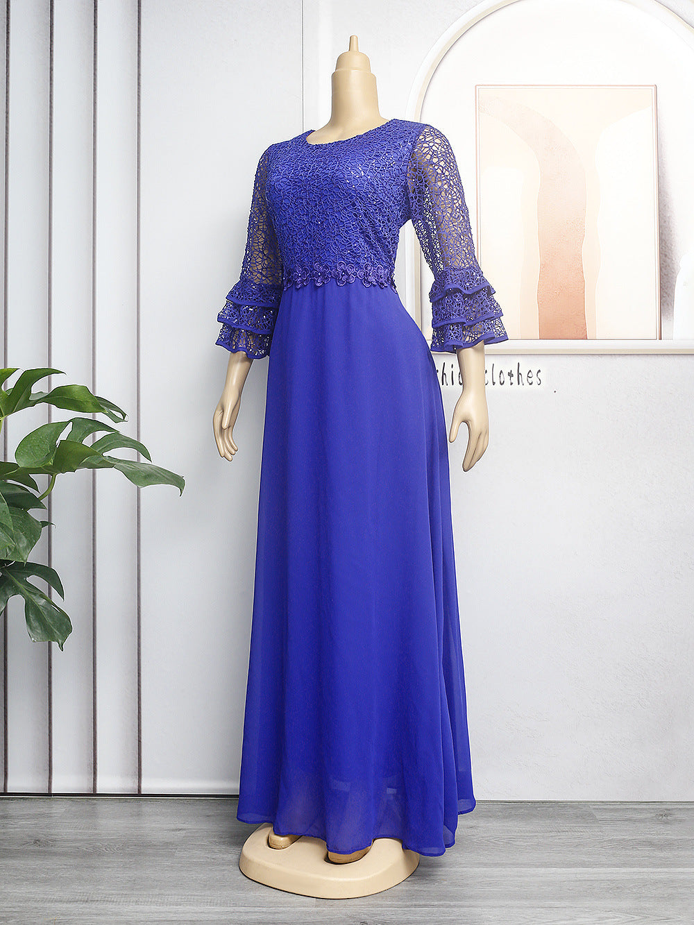 VVZ Heavily Embellished Lace and Chiffon Dress